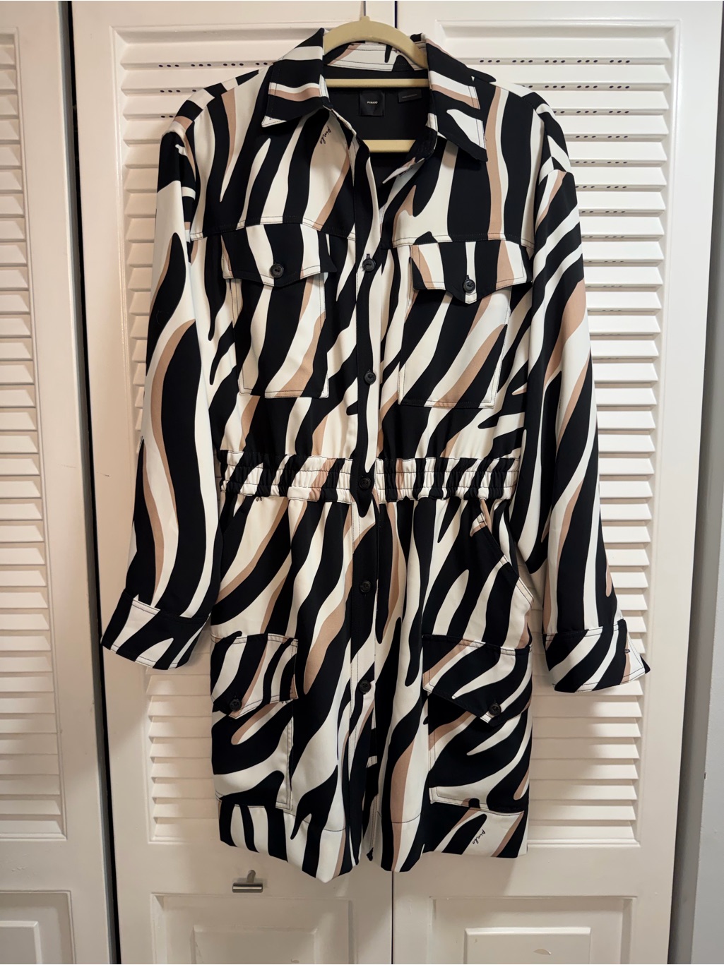 Pinko Black, White And Beige Multi Print Dress